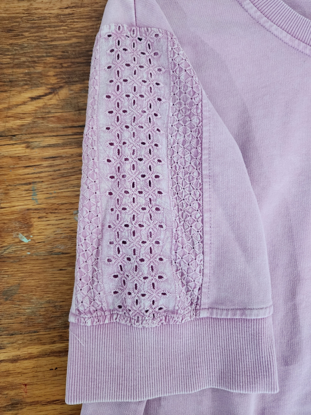 Jane + Delancey Pink Eyelet Sleeve Sweatshirt Top L | Soft Casual Short Sleeve - Picture 6 of 7